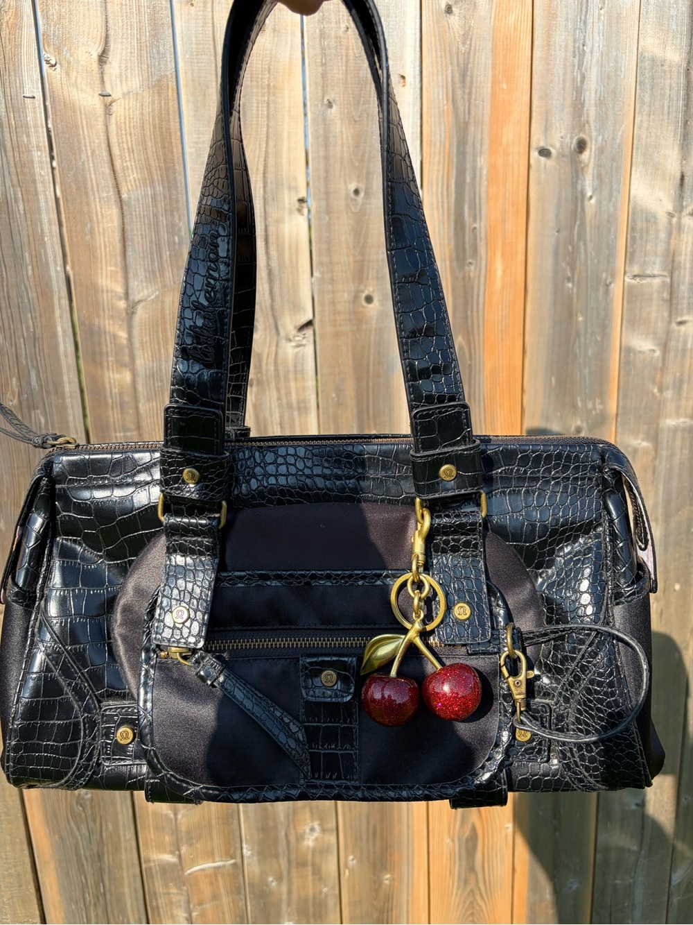 Y2K lululemon Black Croc-Embossed Womens Shoulder Bag 🖤